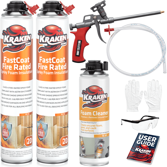 Kraken Bond Fastcoat Spray Foam Insulation Kit, Class A Fire Rated, 40 Board Feet, Closed Cell - 2 Pack Set