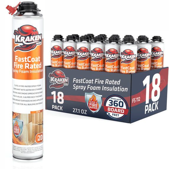 Kraken Bond Fastcoat Spray Foam Insulation, Class A Fire Rated, 360 Board Feet, Closed Cell - 18 Pack