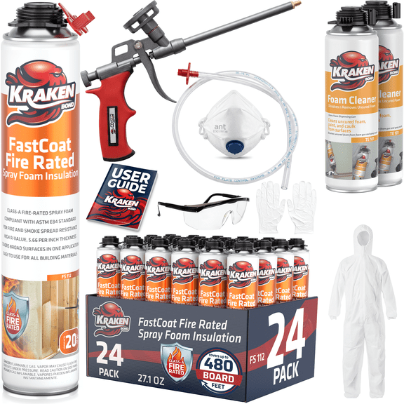 Kraken Bond Fastcoat Spray Foam Insulation Kit, Class A Fire Rated, 480 Board Feet, Closed Cell - 24 Pack Set
