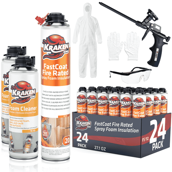Kraken Bond Fastcoat Spray Foam Insulation Kit, Class A Fire Rated, 480 Board Feet, Closed Cell - 24 Pack Set