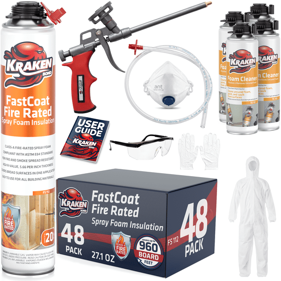 Kraken Bond Fastcoat Spray Foam Insulation Kit, Class A Fire Rated, 960 Board Feet, Closed Cell - 48 Pack Set