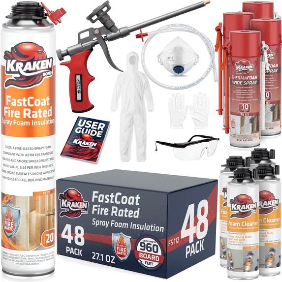 Kraken Bond Fastcoat Spray Foam Insulation Kit, Class A Fire Rated, 960 Board Feet, Closed Cell - 48 Pack Set
