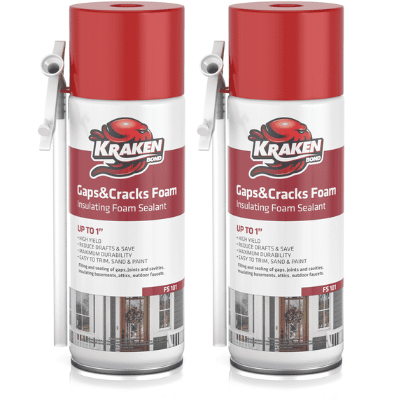 Kraken Bond Gaps & Cracks Filler Insulating Foam Sealant - Expanding Polyurethane Foam for Windows, Doors, and Insulation - 12 oz with Straw, 2 Pack