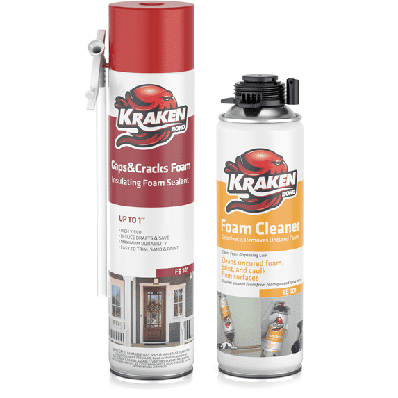 Kraken Bond Gaps & Cracks Filler Insulating Foam Sealant - Expanding Polyurethane Foam for Windows, Doors, and Insulation - 24 oz with Straw & Foam Cleaner, 1 Pack