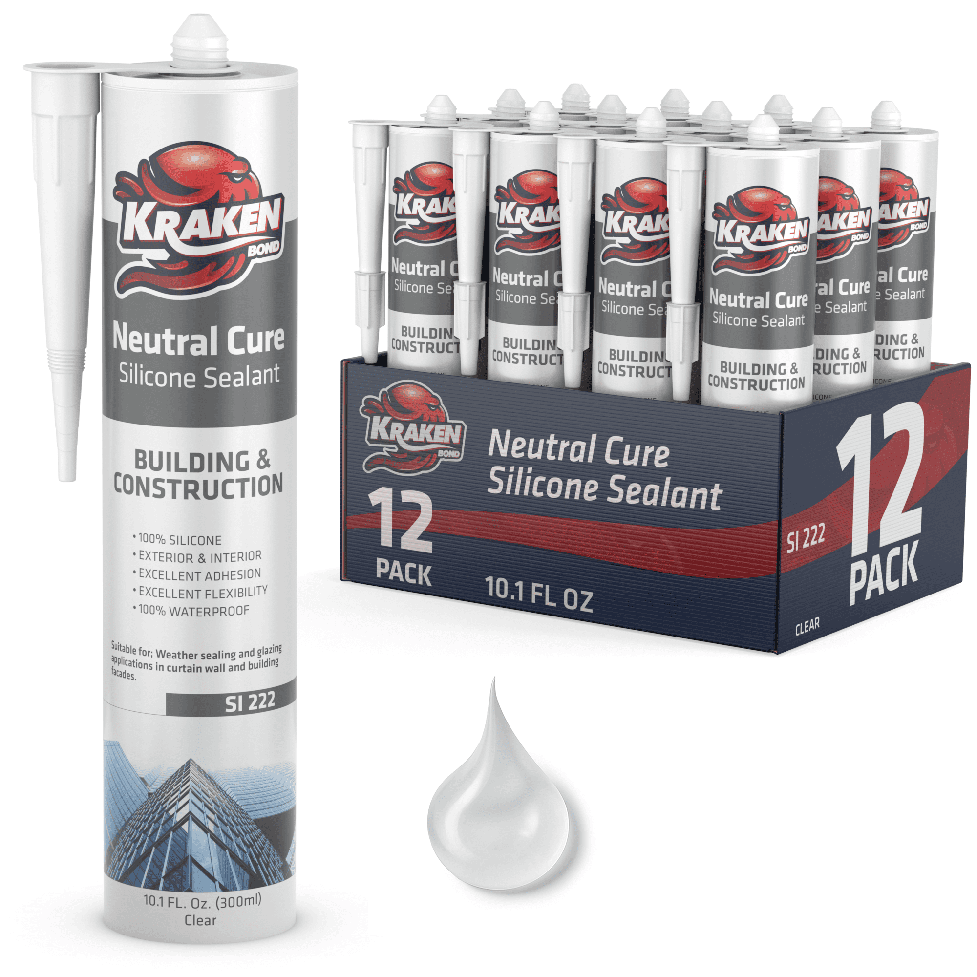 Kraken Bond Neutral Cure Building-Construction Silicone Sealant - Clear ...