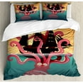thumbnail image 1 of Kraken Decor Queen Size Duvet Cover Set, Coral Sea Monster Sinking the Boat Retro Myths Ocean Folk Stories Inspired Artwork, Decorative 3 Piece Bedding Set with 2 Pillow Shams, Multi, by Ambesonne, 1 of 3