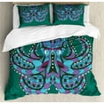 thumbnail image 1 of Kraken Duvet Cover Set, Zentangle Animal Totem Vintage Hippie Image Art, Decorative 3 Piece Bedding Set with 2 Pillow Shams, Queen Size, Petrol Blue Mauve, by Ambesonne, 1 of 3