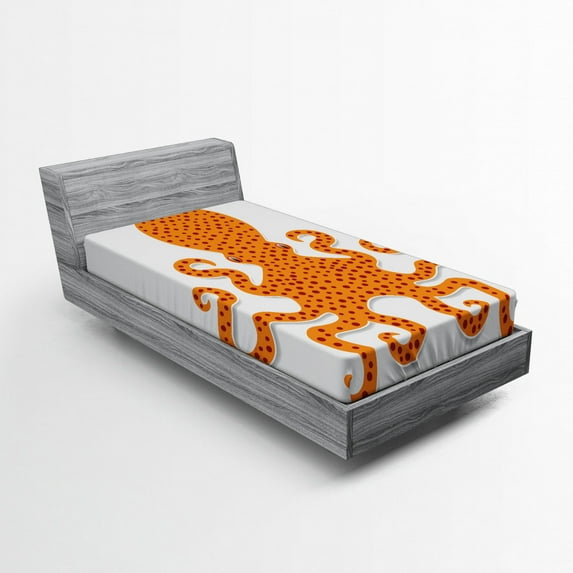 Kraken Fitted Sheet, Spotty Octopus Pattern in Vivid Colors Marine Monster Kids Nursery Theme Print, Soft Decorative Fabric Bedding, Twin XL Size, Orange, by Ambesonne