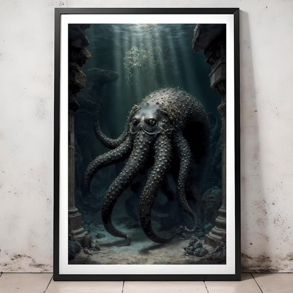Kraken Gothic Poster Wall Art, Dark Academia Deep Sea Poster, Mythical Creature Poster, Vintage Abyssal Ocean Decor, Size 8x12 UNFFRAMED F03.1.7l2849