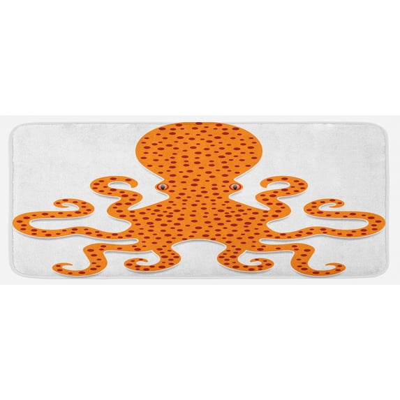 Kraken Kitchen Mat, Spotty Octopus Pattern in Vivid Colors Marine Monster Theme Print, Plush Decorative Kitchen Mat with Non Slip Backing, 47" X 19", Orange, by Ambesonne