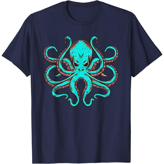 Kraken Octopus Modern Ocean Theme Softstyle Unisex T-Shirt ,Navy Color,Size 2XL