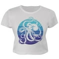 thumbnail image 1 of Kraken Octopus Ocean Retro Sunset Circle Juniors Crop Top T-Shirt White SM, 1 of 1