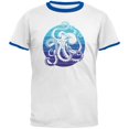 thumbnail image 1 of Kraken Octopus Ocean Retro Sunset Circle Mens Ringer T Shirt White/Carolina Blue 2XL, 1 of 1