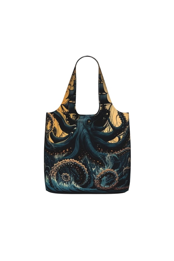 Kraken Octopus Tentacles Retro Boat Foldable Reusable Shopping Bag Large Capacity Tote Handbag Storage Pouch for Travel Work