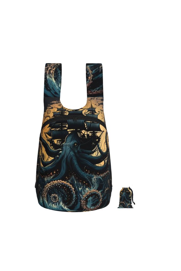 Kraken Octopus Tentacles Retro Boat Foldable Storage Backpack Lightweight Packable Travel Daypack for Shopping Commuting Hiking