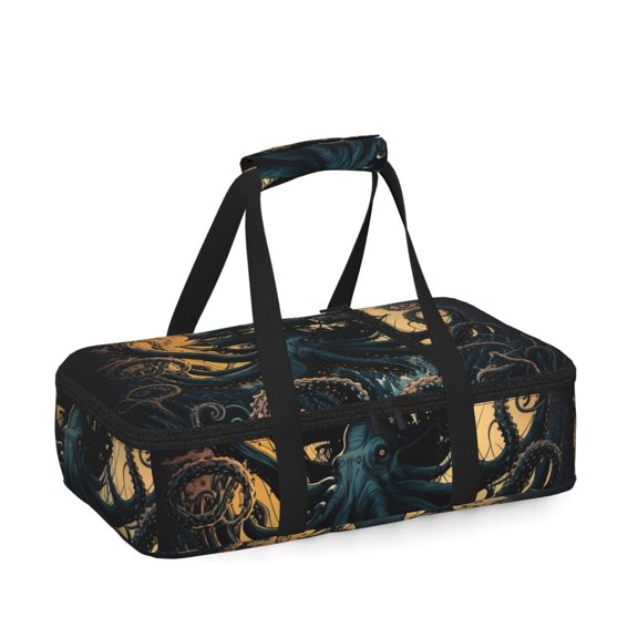 Kraken Octopus Tentacles Retro Boat Insulated Casserole Carrier for Hot Cold Food, Bakeware Potluck Thermal Lunch Bag for Lasagna, Parties, Tailgating