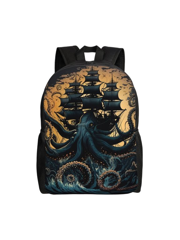 Kraken Octopus Tentacles Retro Boat Laptop Backpack, Padded 15.6 Inch Computer Compartment, Casual Travel Work Daypack