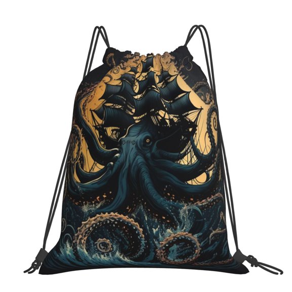 Kraken Octopus Tentacles Retro Boat Large Drawstring Backpack Casual Cinch Sack Bag Backpack for Sports Hiking Travel Gym