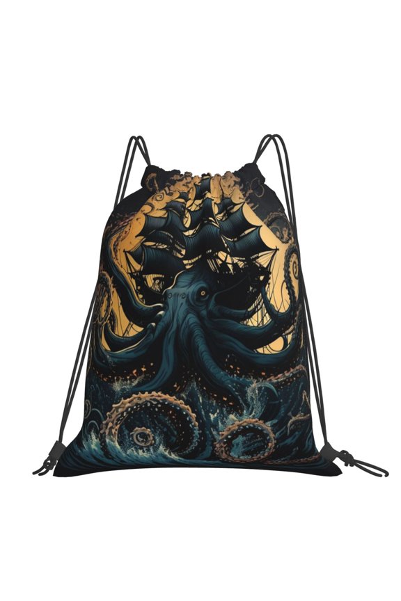 Kraken Octopus Tentacles Retro Boat Large Drawstring Backpack Casual Cinch Sack Bag Backpack for Sports Hiking Travel Gym