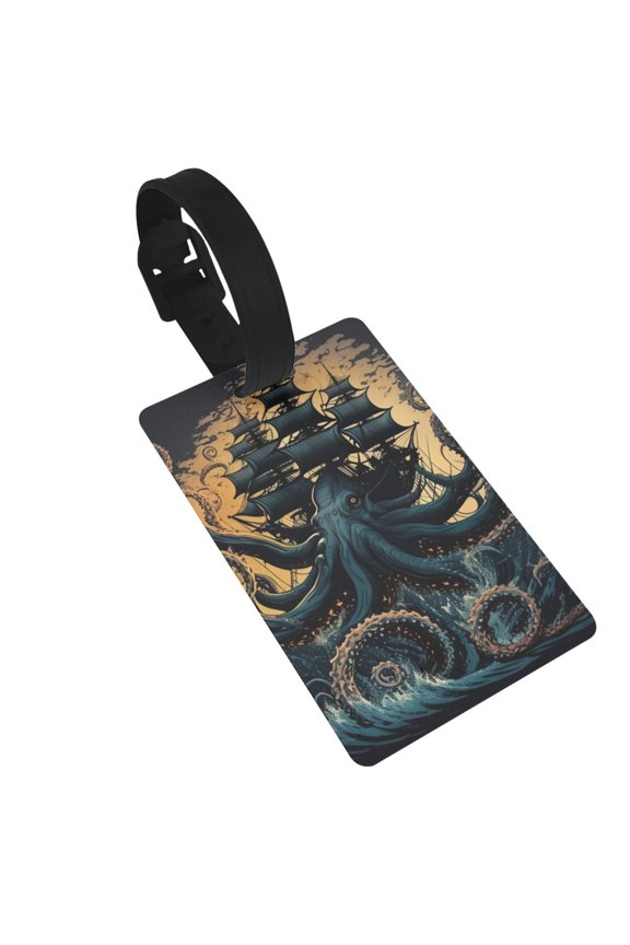 Kraken Octopus Tentacles Retro Boat Luggage Tags Suitcases ID Baggage Identifier Card Name Tag for Travel Backpacks Gym Bags