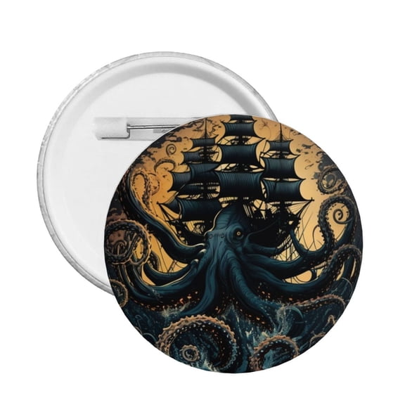 Kraken Octopus Tentacles Retro Boat Round Button Pin Badge 5PCS Pinback Buttons Lapel Pin for Jacket, Backpack, Hat, Party Favor, Gift