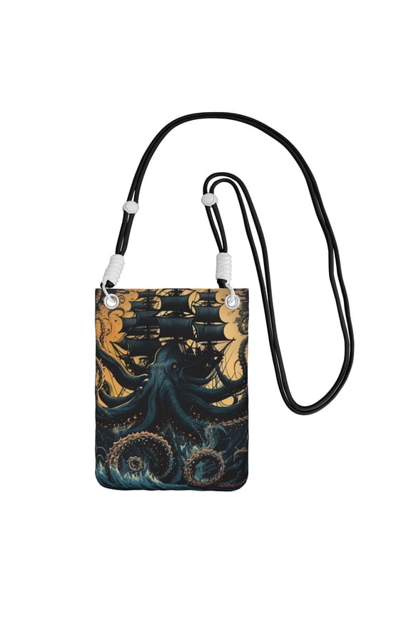 Kraken Octopus Tentacles Retro Boat Small Crossbody Phone Bag, Cell Phone Purse with Adjustable Removable Strap, Mini Travel Shoulder Pouch