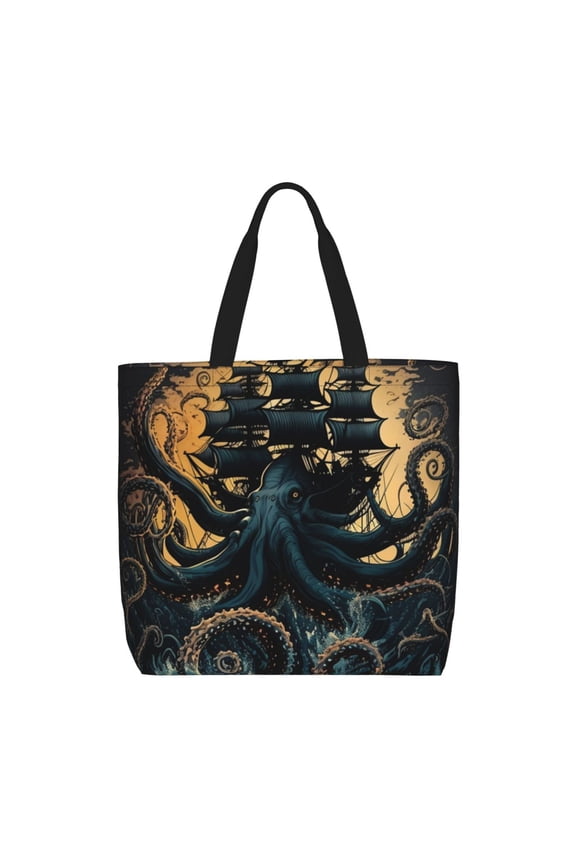 Kraken Octopus Tentacles Retro Boat Tote Bag Reusable Shoulder Handbag Top Handle Purse for Shopping Work