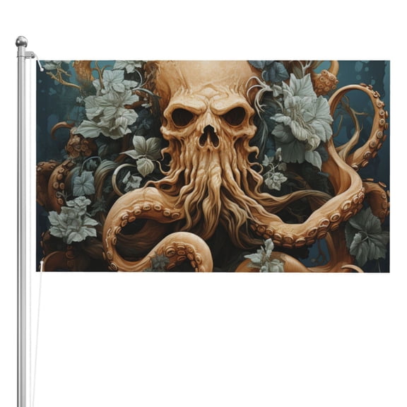 Kraken Octopus Tentacles Vintage Art Retro Double Sided Flag 3x5FT Reversible Garden Flag Outdoor Decor for House, Porch, Lawn, Yard, Indoor Wall, Party Decoration