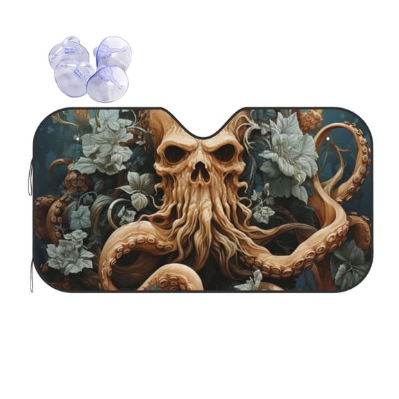 Kraken Octopus Tentacles Vintage Art Retro Reflective Car Windshield Sunshade, UV Ray Reflector Sun Visor Universal Fit for SUVs, Trucks, Sedans,M