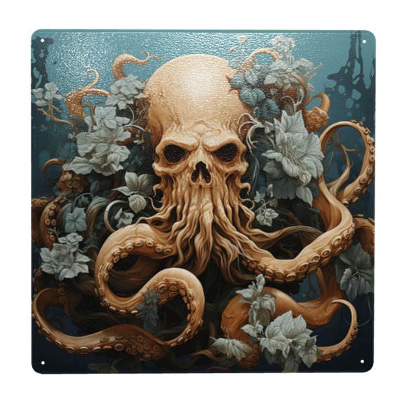 Kraken Octopus Tentacles Vintage Art Retro Square Metal Sign 12x12 Inch Tin Sign Wall Decor Decorative Plaque for Bar, Cafe, Restaurant