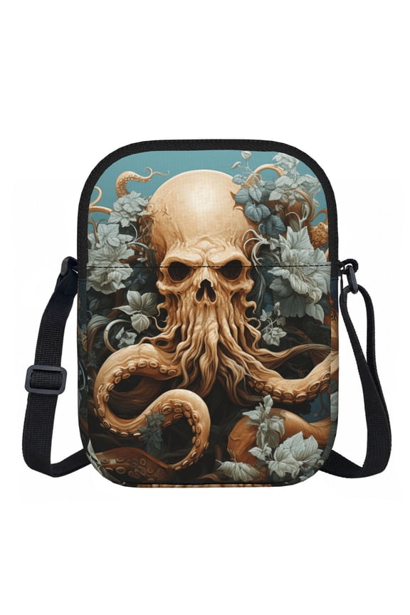 Kraken Octopus Tentacles Vintage Art Retro Zipper Crossbody Bag Everyday Travel Pouch Adjustable Strap Commuter Bags