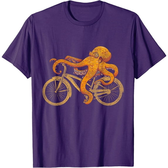 Kraken Riding Bicycle Octopus Softstyle Unisex T-Shirt,Purple Color,Size YS