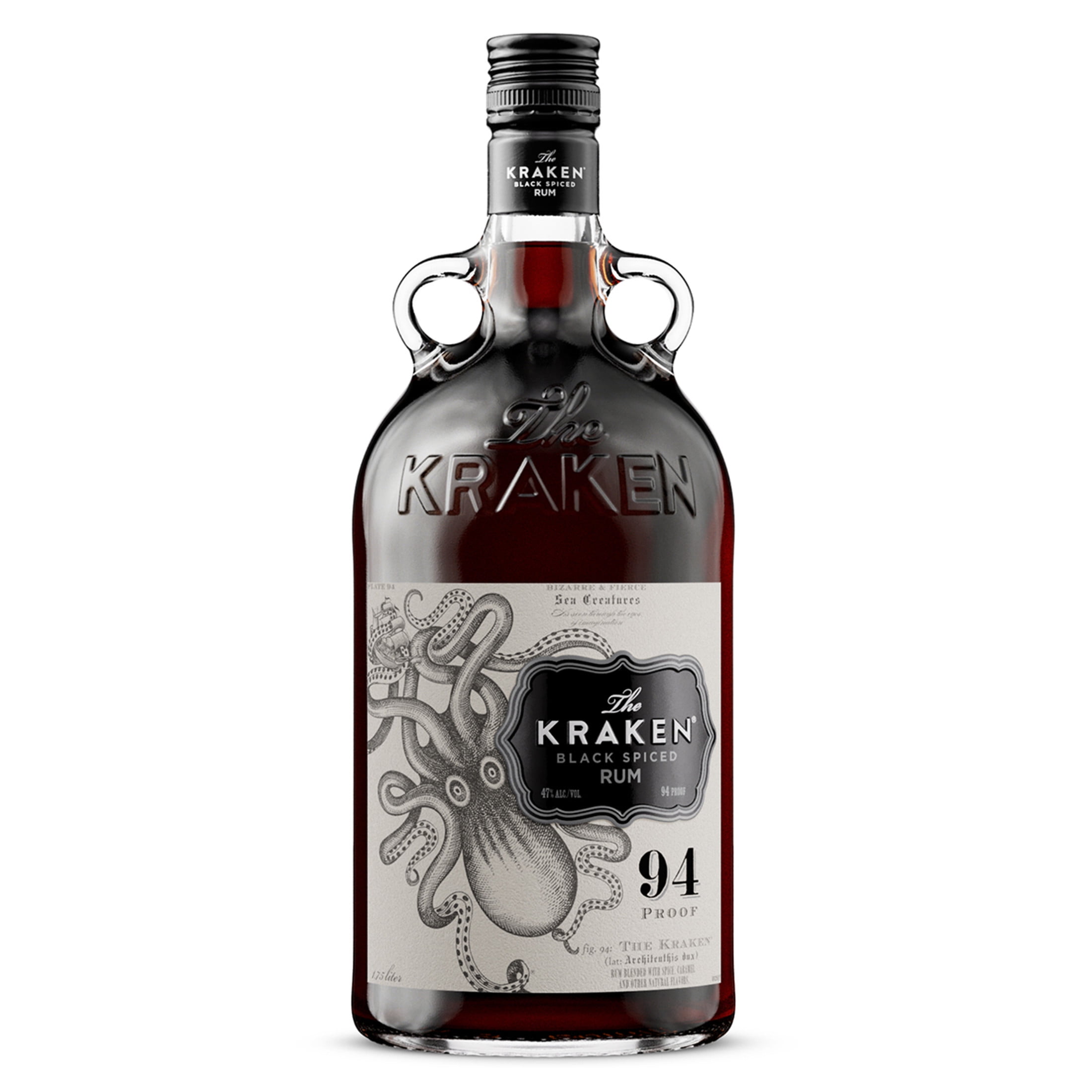 Kraken Rum Black Spiced Rum 94 Proof, 1.75 L Glass Bottle, 47% ABV