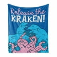 thumbnail image 1 of Kraken Soft Flannel Fleece Blanket, Release the Kraken Motivation Words Print with Grunge Modern Illustration Print, Cozy Plush for Indoor and Outdoor Use, 50" x 70", Pink Royal Blue, by Ambesonne, 1 of 6