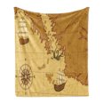thumbnail image 1 of Kraken Soft Flannel Fleece Throw Blanket, Old Map with Compass and Ship Continent and Kraken Design Print, Cozy Plush for Indoor and Outdoor Use, 50" x 70", Pale Brown Yellow, by Ambesonne, 1 of 6