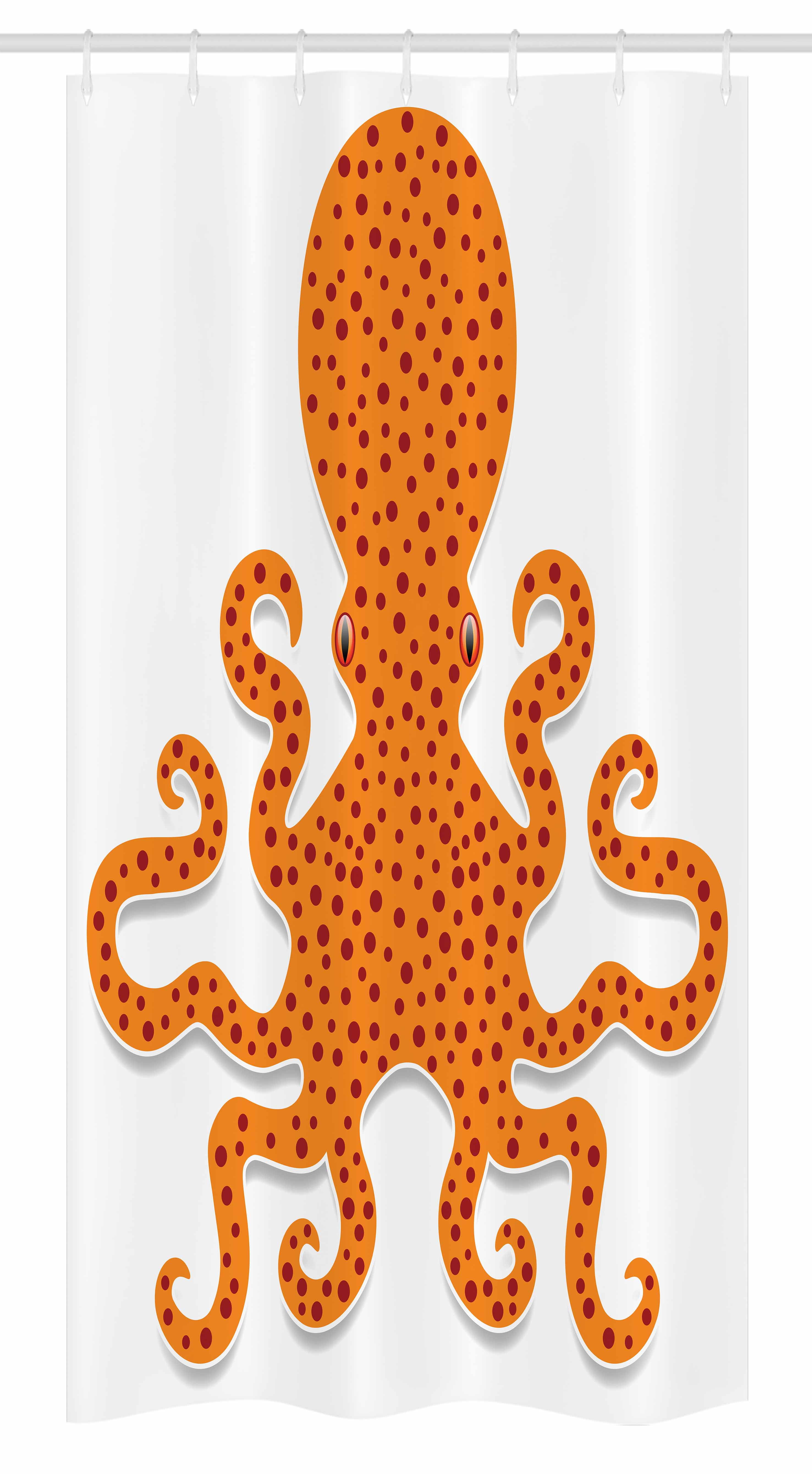Orange Octopus Pattern Waterproof Fabric Shower Curtain with Hooks, 36" W x 72" L