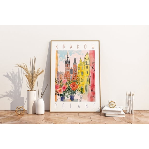Krakow Poland Art Poster: Colorful Polish Decor, Unframed Canvas Size 24x36