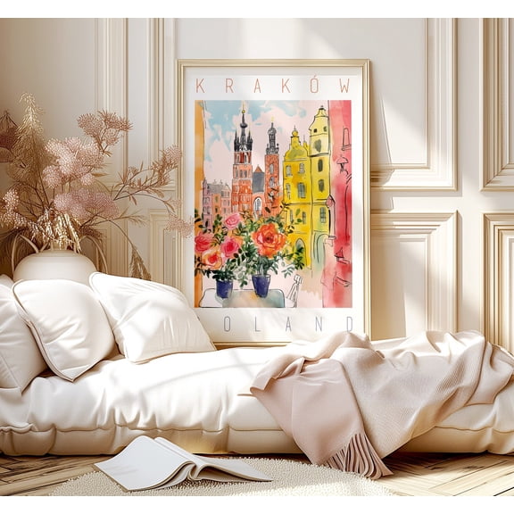 Krakow Poland Poster: Colorful Polish Wall Art, Stretched Canvas Size 16x24