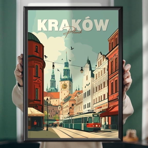 Krakow Poster Historic Cityscape Art, European Travel Print UNFRAMED PAPER POSTER, Home Decor, Vintage Gift, Living Room Dercor
