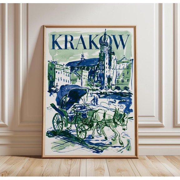 Krakow Travel City Square Print Architecture Wall Art, Unframed Paper Print