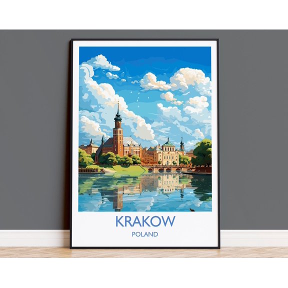 Krakow Travel Poster, Travel Print of Krakow, Poland Poster, Krakow Art Gift, Poland Art Lovers Travel Gift, 8x12 UNFRAMED