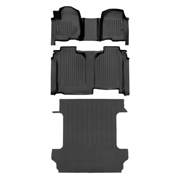 Kramer America SA0401-B0457-J0400 All Weather Protection 2 Row Floor Liners with 1st Row Over The Hump Coverage & Rubber Truck Bed Mats for 2019-2025 Chevrolet Silverado 1500 Crew Cab, Black