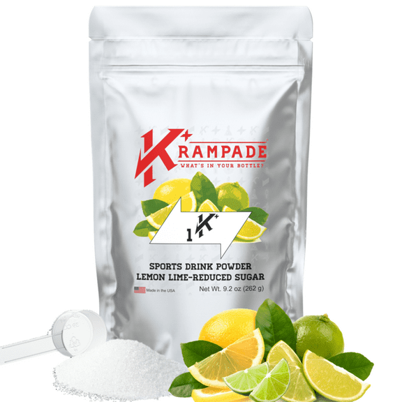 Krampade Electrolyte Powder Potassium Supplement - 1000 mg K+, More Than Coconut Water | Cramp Relief and Prevention | Hydration Powder | Half Sugar Lemon Lime | 19-Serving Resealable Pouch