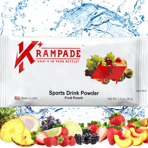 Krampade Electrolyte Powder Potassium Supplement - 2000 mg K+, >2x More Than Coconut Water | Cramp Relief and Prevention | Hydration Powder | Fruit Punch | 20 Single Serving Packets