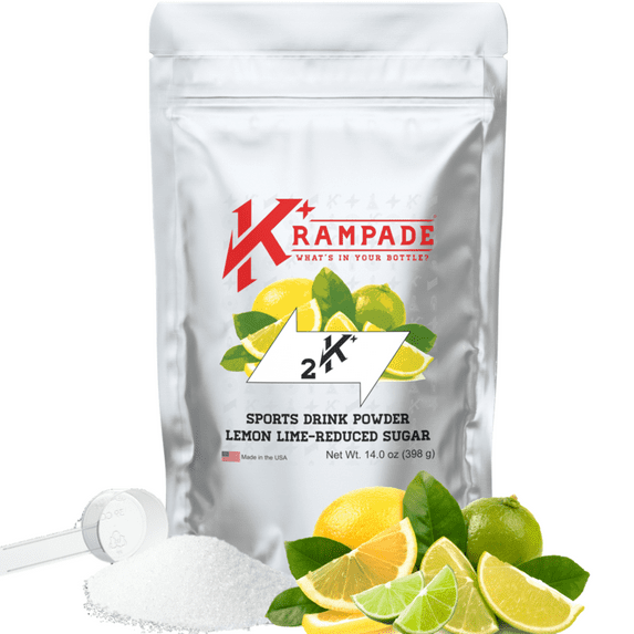 Krampade Electrolyte Powder Potassium Supplement - 2000 mg K+, >2x More Than Coconut Water | Cramp Relief and Prevention | Hydration Powder | Half Sugar Lemon Lime | 19-Serving Resealable Pouch