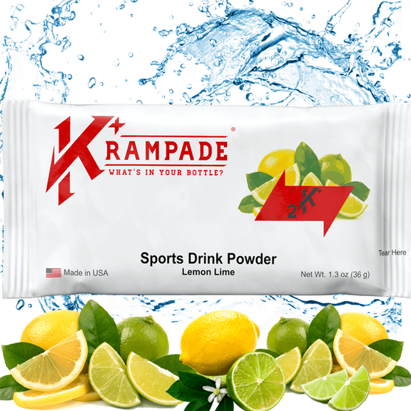 Krampade Electrolyte Powder Potassium Supplement - 2000 mg K+, >2x More Than Coconut Water | Cramp Relief and Prevention | Hydration Powder | Lemon Lime | 20 Single Serving Packets