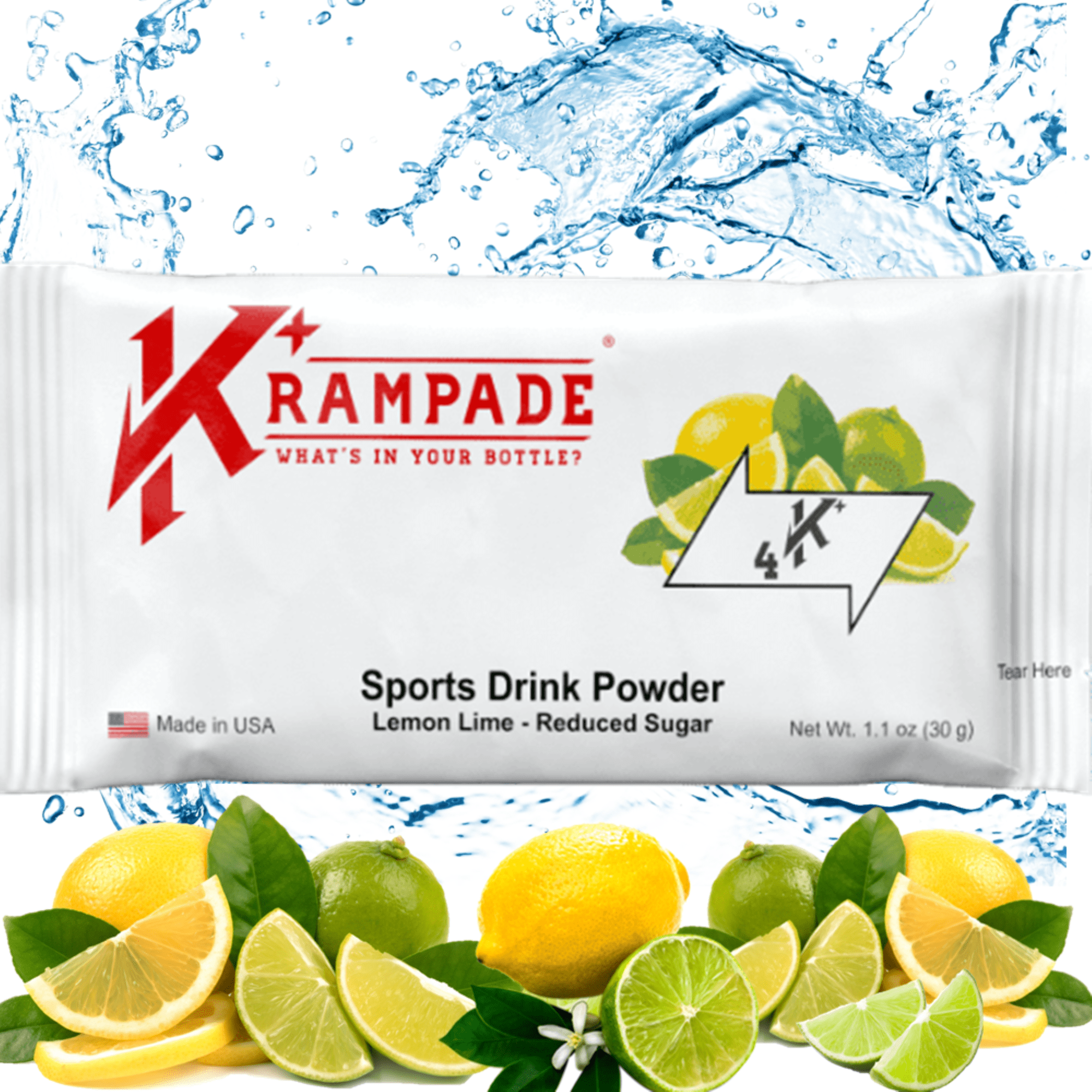 Krampade Electrolyte Powder Half Sugar Lemon Lime High Potassium Low Sugar Instant Cramp Relief 20 Single Serving Packets