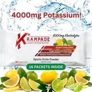 Krampade High Potassium Electrolyte Powder Lemon Lime, 8000mg Electrolytes, 4000mg Potassium, Instant Cramp Relief & Prevention, Cellular Hydration, Better Endurance & Recovery, 16 Stop Cramp Packets