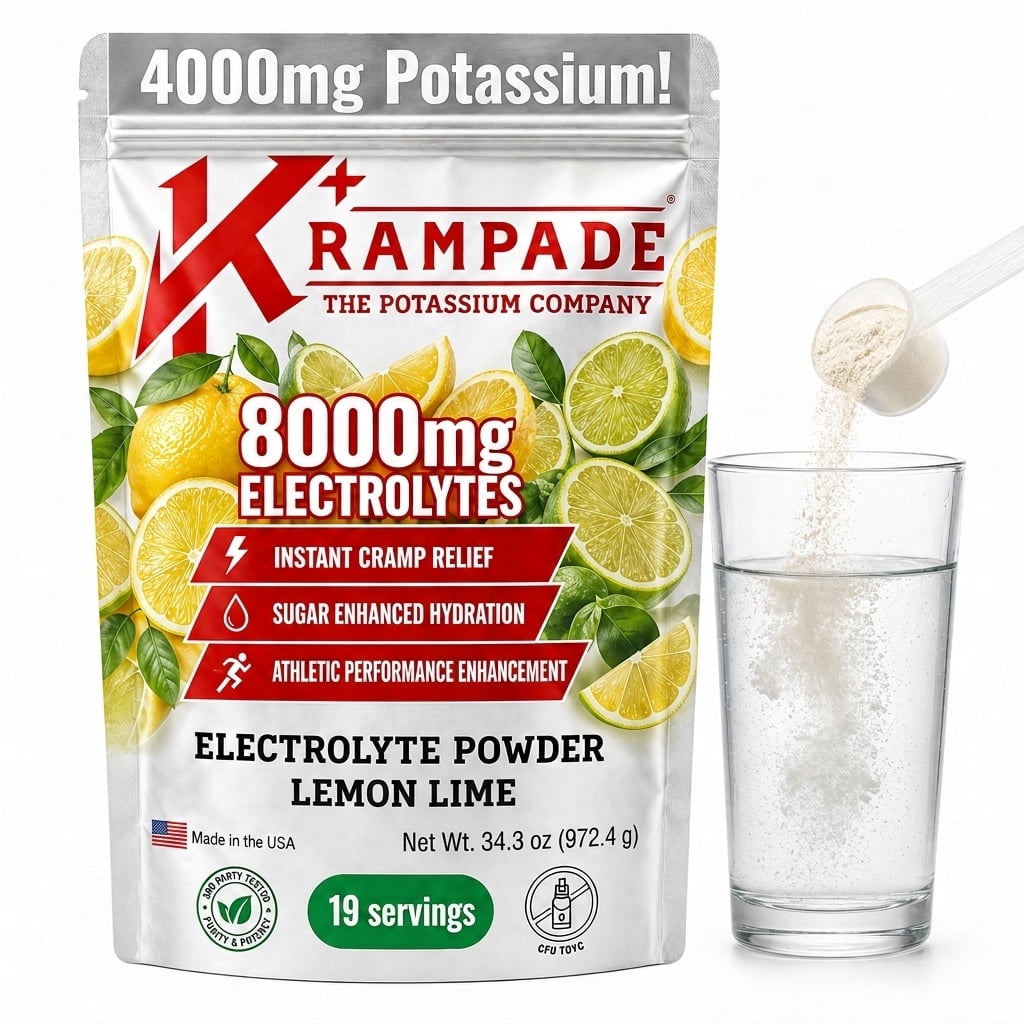 Krampade High Potassium Electrolyte Powder Supplement Lemon Lime Flavor Instant Cramp Relief 19-Serving