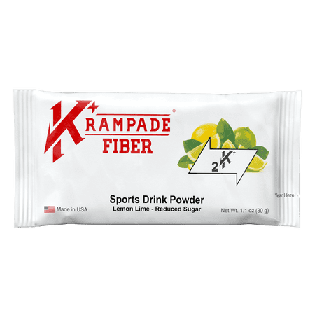 Krampade Fiber Supplement Electrolyte Powder - 9g Prebiotic Fiber + 2000mg Potassium + Magnesium Supplement | Cramp Relief | Hydration | Digestive Support | Half Sugar Lemon Lime | 16 Single Packets